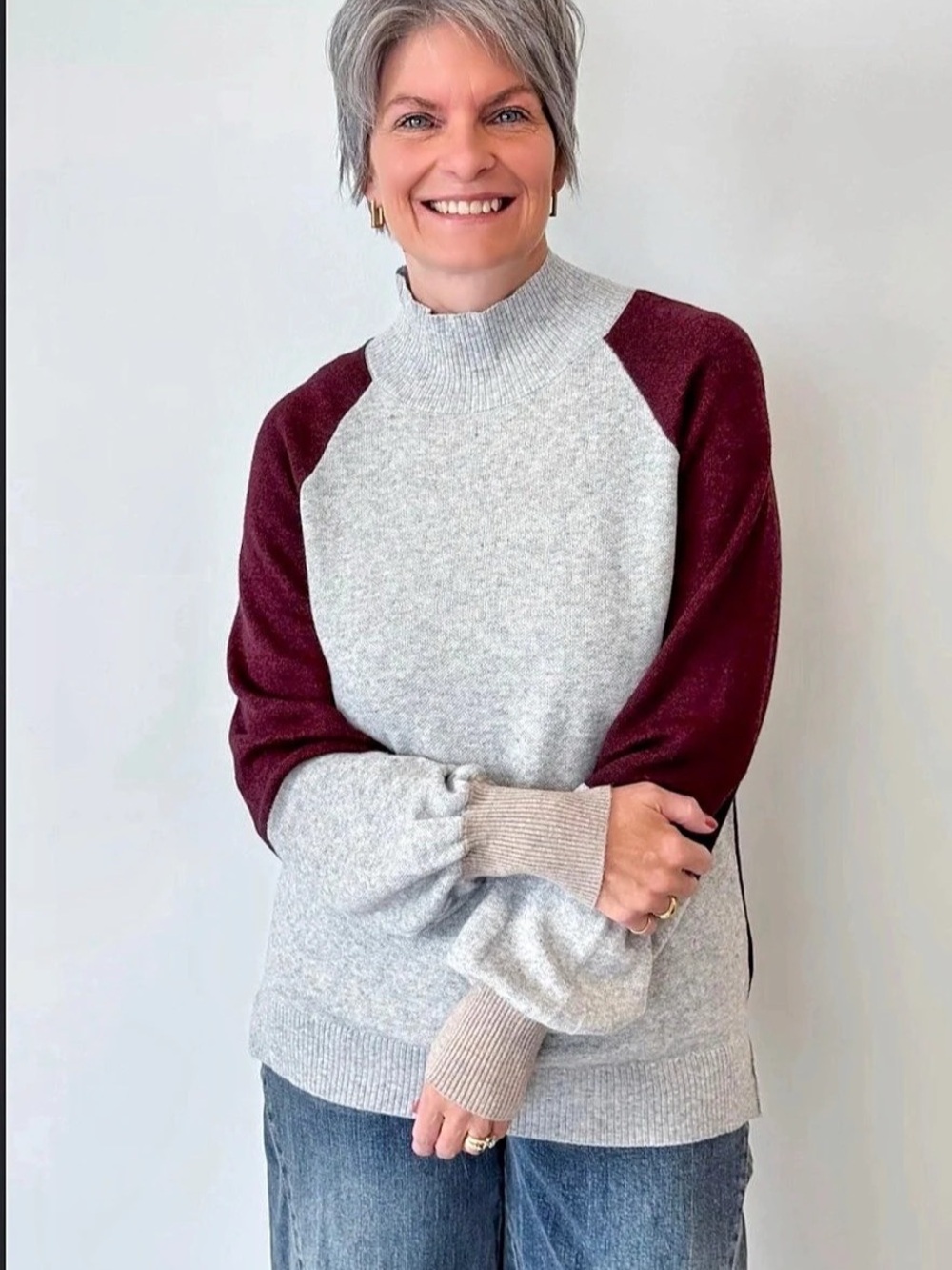 Color Block Cowl Neck Sweater